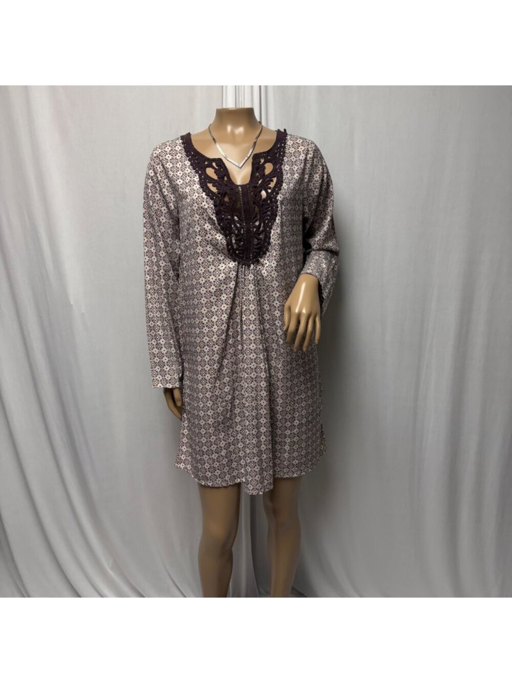 Rancho Estancia Floral Long-Sleeve Tunic Dress Womens Medium Lightweight